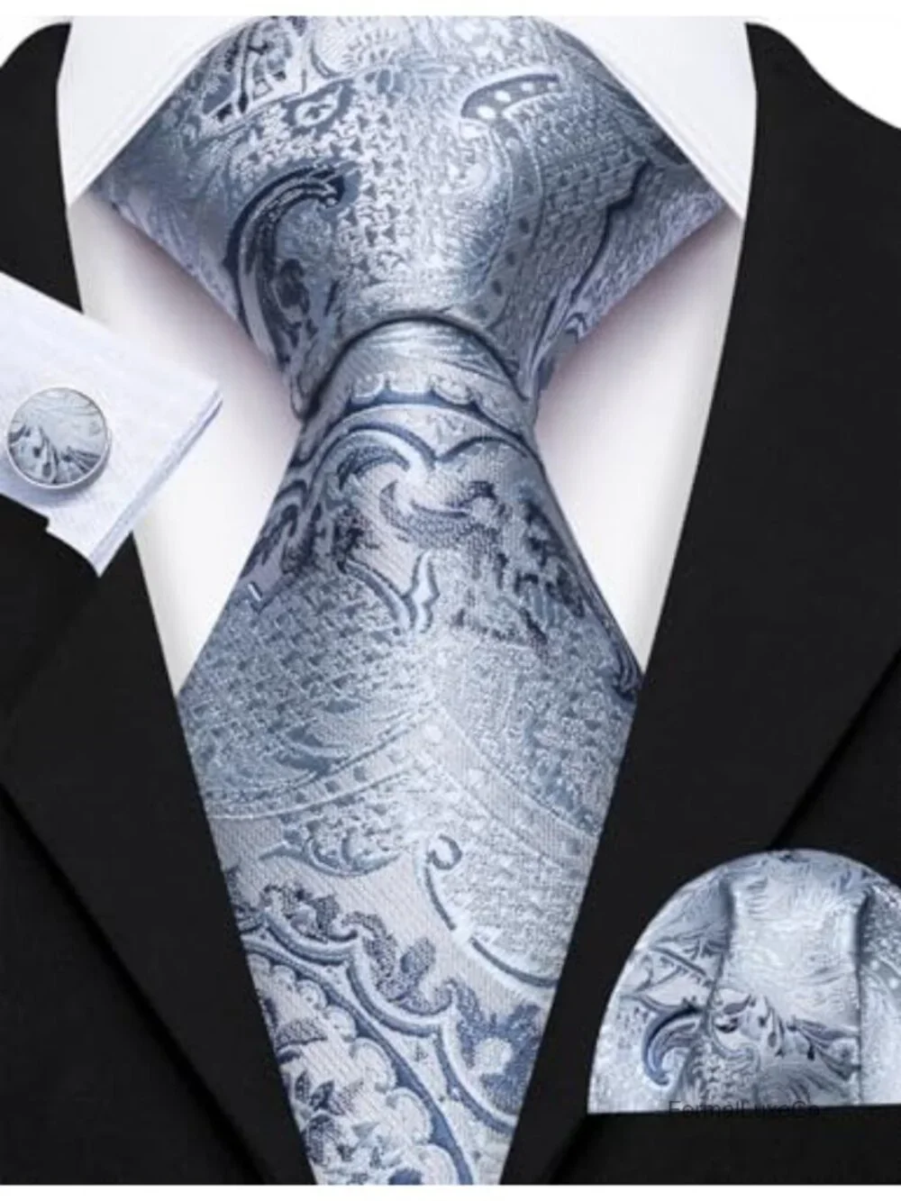 Silk Paisley Tie Set with Pocket Square and Cufflinks